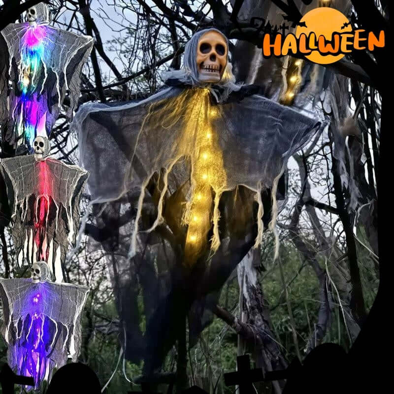 Halloween Decorations Horror Hanging Ghost Skull Skeleton Prop with LED lights for outdoor yard party decor