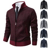 Thickened Plaid Print Jacket Cardigan Fashion Slim Fit Zipper Stand Collar Sweater Winter Men's Casual Long Sleeve Knitted Top Clothing - My Store
