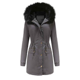 Women's Plush Hooded Parkas Winter Warm Thick  Zip-up Jackets Casual Mid-length Solid Buckle Pockets Coat Outerwear Clothing