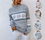 Winter Snowflake Sweater Fashion Half Turtleneck Pullover Knitted Tops Women's Christmas Clothing