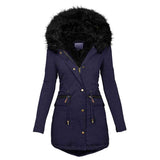 Women's Plush Hooded Parkas Winter Warm Thick  Zip-up Jackets Casual Mid-length Solid Buckle Pockets Coat Outerwear Clothing
