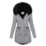Women's Plush Hooded Parkas Winter Warm Thick  Zip-up Jackets Casual Mid-length Solid Buckle Pockets Coat Outerwear Clothing
