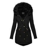 Women's Plush Hooded Parkas Winter Warm Thick  Zip-up Jackets Casual Mid-length Solid Buckle Pockets Coat Outerwear Clothing