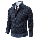 Thickened Plaid Print Jacket Cardigan Fashion Slim Fit Zipper Stand Collar Sweater Winter Men's Casual Long Sleeve Knitted Top Clothing - My Store