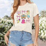 Women's Round Neck Cute Stationery Print T-Shirt Casual Summer Graphic Tee