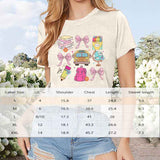 Women's Round Neck Cute Stationery Print T-Shirt Casual Summer Graphic Tee