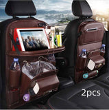 PU Leather Car Storage Bag Multifunction Seat Back Tray Hanging Bag Waterproof Car Organizer Automotive Interior Accessories