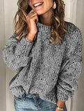 Winter Polka Dot Pullover Knitted Sweater Fashion Solid Color Loose Long Sleeve Top Women's Clothing