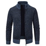 Thickened Plaid Print Jacket Cardigan Fashion Slim Fit Zipper Stand Collar Sweater Winter Men's Casual Long Sleeve Knitted Top Clothing - My Store