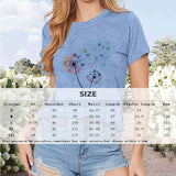 Women's Dandelion Print Round Neck T-Shirt Breathable Summer Casual Top