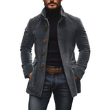 Men's Jacket Winter Stand Collar Button-up Coat Casual Blazer Outerwear Clothing - My Store
