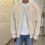 Men Zip Up Knitted Cardigan Lined Funnel Neck Jumper Sweater Pockets Coat All Seasons Comfortable Soft Long Sleeve - My Store