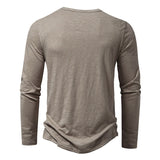 Men's Long-sleeved T-shirt Fashion Casual Solid Color Pullover Button Top Autumn And Spring Clothing - My Store