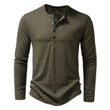 Men's Long-sleeved T-shirt Fashion Casual Solid Color Pullover Button Top Autumn And Spring Clothing - My Store