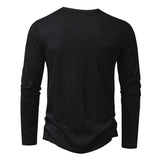 Men's Long-sleeved T-shirt Fashion Casual Solid Color Pullover Button Top Autumn And Spring Clothing - My Store