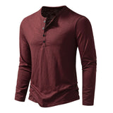 Men's Long-sleeved T-shirt Fashion Casual Solid Color Pullover Button Top Autumn And Spring Clothing - My Store