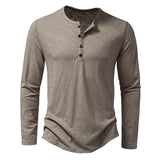 Men's Long-sleeved T-shirt Fashion Casual Solid Color Pullover Button Top Autumn And Spring Clothing - My Store