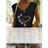 Women's Stylish V-Neck T-Shirt Geometric Heart Print Summer Top