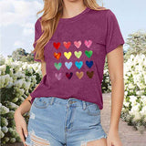 Women's Heart Print T-Shirt Casual Short Sleeve Crew Neck Summer Top