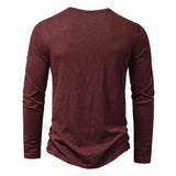 Men's Long-sleeved T-shirt Fashion Casual Solid Color Pullover Button Top Autumn And Spring Clothing - My Store