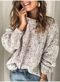 Winter Polka Dot Pullover Knitted Sweater Fashion Solid Color Loose Long Sleeve Top Women's Clothing