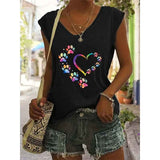 Women's Stylish V-Neck T-Shirt Geometric Heart Print Summer Top