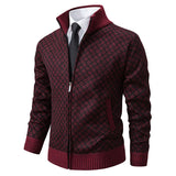 Thickened Plaid Print Jacket Cardigan Fashion Slim Fit Zipper Stand Collar Sweater Winter Men's Casual Long Sleeve Knitted Top Clothing - My Store