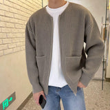 Men Zip Up Knitted Cardigan Lined Funnel Neck Jumper Sweater Pockets Coat All Seasons Comfortable Soft Long Sleeve - My Store