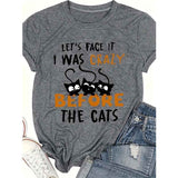 Women's Cat & Short Sentence Print Round Neck Tee - Playful Summer T-Shirt