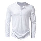 Men's Long-sleeved T-shirt Fashion Casual Solid Color Pullover Button Top Autumn And Spring Clothing - My Store