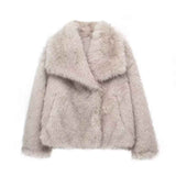 Winter Plush Coat Fashion Warm Thicken Fluffy Lapel Jacket Outwear Casual Long Sleeve Tops Womens Clothing