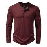 Men's Long-sleeved T-shirt Fashion Casual Solid Color Pullover Button Top Autumn And Spring Clothing - My Store