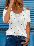 New Summer Short-sleeved Lace Heart Print T-shirt Women's Top