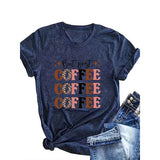 Women's 'COFFEE' Print Round Neck Tee - Summer Casual T-Shirt